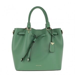 Michael Kors Blakely Bucket Tote Bag Sage Green Leather Braided Handle